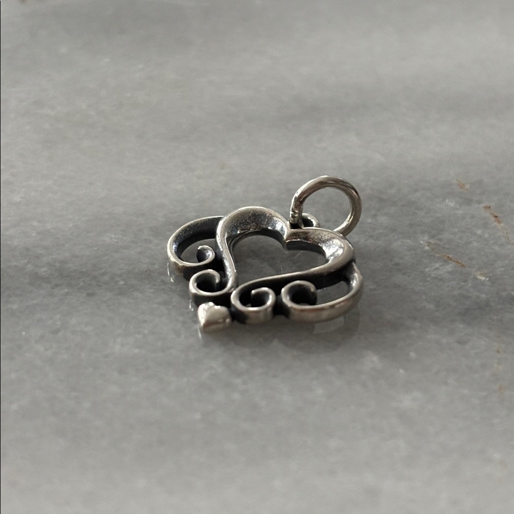 James Avery Retired Silver Ornate Open Heart Charm! New! With dust bag! - Picture 3 of 4